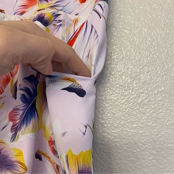 Vull Tie-dye tropical print palm lavender leggings full length hi Rise pockets S - Picture 3 of 9